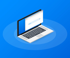 Wall Mural - simple browser window on laptop on blue background. browser search. web browser in flat style. vecto