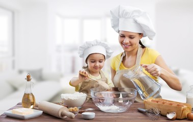 Poster - Portrait of adorable little girl preparing healthy food at