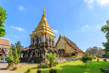 Chapel And Golden Pagoda At Wat Chiang Man In Chiang Mai, North Of Thailand