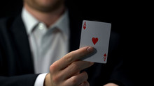 Male Player Holding Ace Card, Business Bluff Strategy, Chance To Win, Gambling