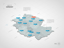 Germany Vector Map With Infographic Elements, Pointer Marks. Editable Template With Regions, Cities And Capital Berlin. 