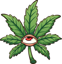 Cartoon Marijuana Leaf With Red Eye. Vector Clip Art Illustration With Simple Gradients. All In A Single Layer. 