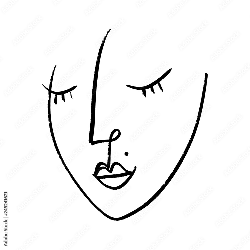 Abstract continuous one line drawing, woman face. Vector illustration ...