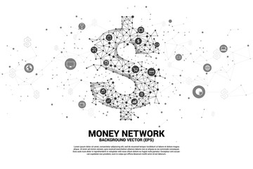 Sticker - Vector money dollar icon from Polygon dot connect line. Concept for financial network connection.