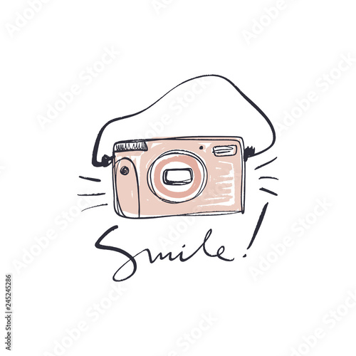 Fotomural Brush hand painted vintage film polaroid camera, isolated on white