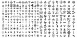 Fototapeta  - Big set of esoteric symbol design elements. Imaginary handwritten alchemy signs, space, spirituality, inspired by mysticism, freemasonry, astrology. Vector .