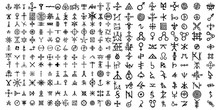 Big Set Of Esoteric Symbol Design Elements. Imaginary Handwritten Alchemy Signs, Space, Spirituality, Inspired By Mysticism, Freemasonry, Astrology. Vector .