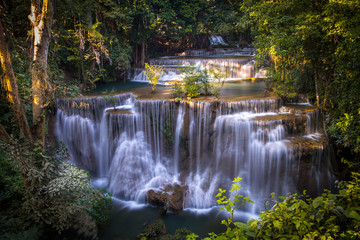  Smooth Waterfall in the Forest. Huay Mae Khamin Waterfall at Sri Nakarin National Park, Kanchanaburi  Province, Thailand.