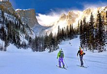 Cross-country Skiers In Colorado's Rocky Mountain National Park.