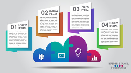 Wall Mural - cloud design business infographics 4 steps options puzzle vector for chart, diagram, web design, pre