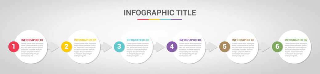 Wall Mural - infographic template with circle round style for step or process timeline with various color with 6 step - vector