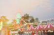 Blurred Background Image of Weekend Market Festival with Colorful Light Decorations