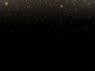 Wall Mural - Abstract gold sparkle shine light confetti bokeh on glittering black background. Luxury shimmer texture template. EPS 10