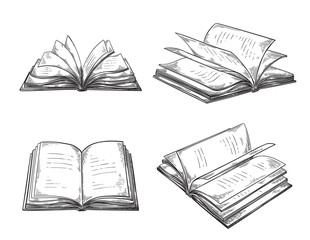 vintage hand drawn sketch set of books retro black and white drawing line graphic design vector