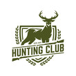 Hunting logo, hunt badge or emblem for hunting club or sport, deer hunting stamp