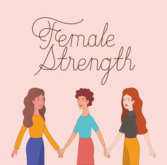 group of women characters with feminist message