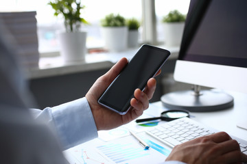 Businessman hipster holds telephone background