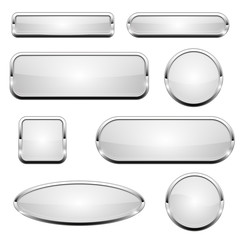Wall Mural - white glass 3d buttons. with chrome frame. set of web icons