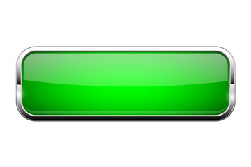 Green glass button. Shiny rectangle 3d web icon