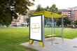 Bus canopy with customizable design in a city park