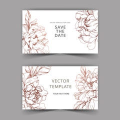 Wall Mural - Vector Golden peony botanical flower. Wedding background card floral decorative border. Elegant card illustration.