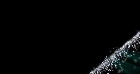 grid of dots sparkly and glowing moving and shiny on black background. cloud of dust moving from ord