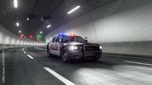Fotografía Police car rides through tunnel 3d rendering