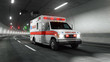 Ambulance car rides through tunnel 3d rendering