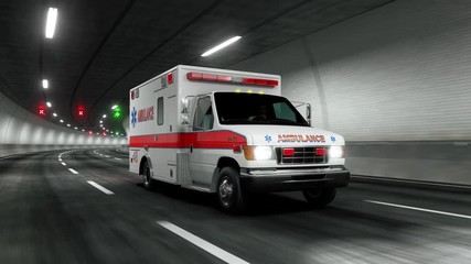 Wall Mural - Ambulance car rides through tunnel 3d rendering