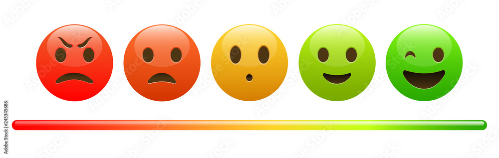 Mood meter, scale, from red angry face to happy green emoji, colorful banner for social network or mobile apps, vector illustration isolated - obrazy, fototapety, plakaty 