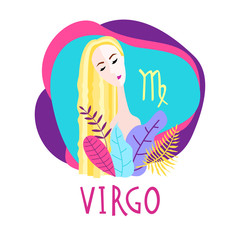 Wall Mural - Cartoon illustration of zodiac sign Virgo as a beautiful woman. Horoscope for girl.