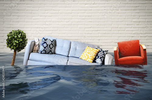 Photographie Hochwasser und Wasserschaden im Haus