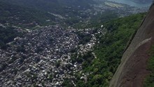 Favela Aerials: High Mountain Shot Along Rocinha Favela, Rio De Janeiro, Brazil