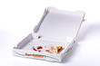 Pizza box with leftovers on white clipping path