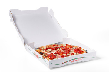 Pizza delivery box on white with clipping-path