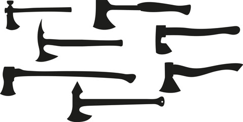 set of all kinds of axes. black silhouette axe. vector illustration.