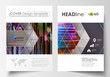 © Raevsky Lab - Business templates for brochure, magazine, flyer, annual report. Cover design template, abstract vector layout in A4 size. Glitched background made of colorful pixel mosaic. Trendy glitch backdrop.