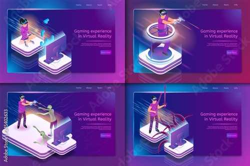 Fotografía Isometric Set Gaming Experience in Virtual Reality