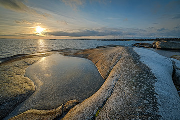 Wall Mural - Beautiful winter sunset on Swedish coast