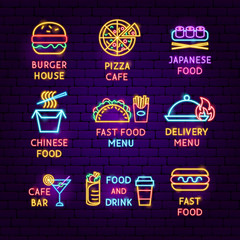 Wall Mural - Fast Food Neon Label Set