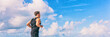 © Maridav - Run fit young man athlete runner jogging exercise cardio on blue sky background banner panorama. Healthy active living.