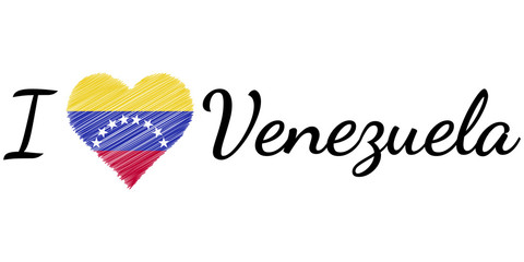 I love country Venezuela, text with heart Doodle, vector calligraphic text, I love Venezuela flag heart patriot VE
