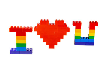 Building Blocks with the Rainbow Flag colors spelling I love you