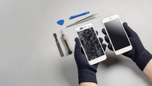 Technician Or Engineer Prepairing To Repair And Replace New Screen Broken And Cracked Screen Smartphone Prepairing On Desk With Copy Space