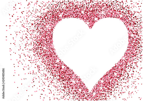 Red Glitter Heart Frame with White Background - Abstract Valentine Illustrati...