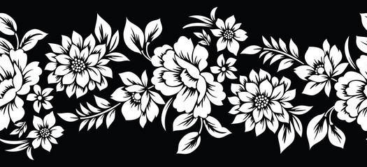 Wall Mural - Vintage seamless vector floral border