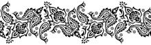 Seamless Black And White Traditional Indian Paisley Border