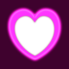 Wall Mural - glowing purple neon heart on dark background valentine card with copy space for your text.
