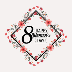 Poster - diamond emblem with flowers plants to womens day