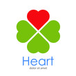 © teracreonte - Logotipo abstracto con texto Heart con 4 corazones color rojo y verde como hojas de trebol